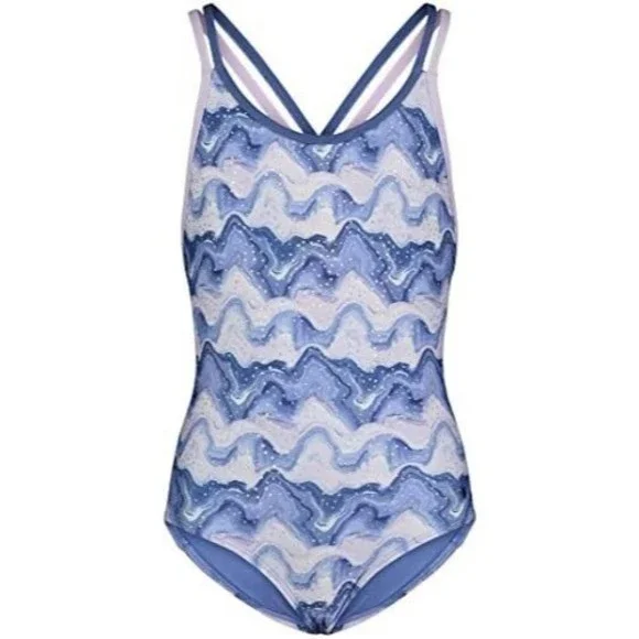 Under Armour One Piece Swimsuit Girls 16 Nebula Purple Waves NEW - Picture 1 of 6